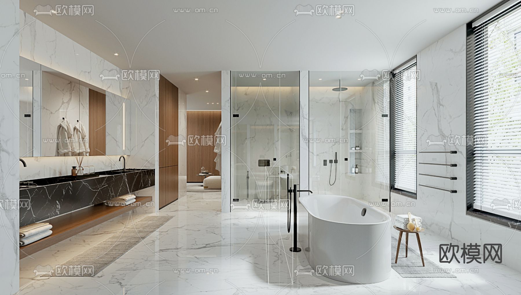 现代轻奢卫生间浴室3d模型下载（渲染图2）