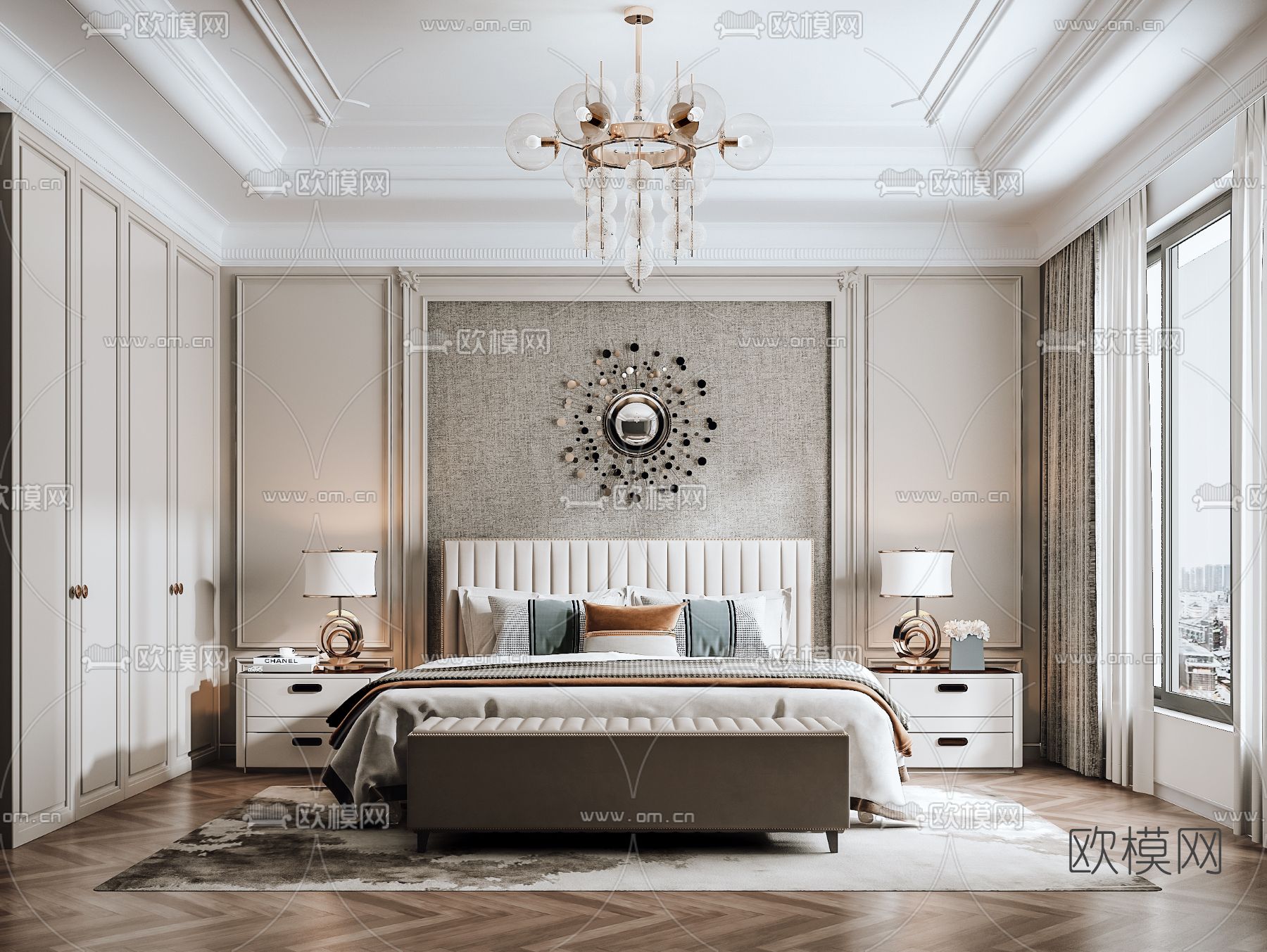 简欧卧室主人房3d模型下载