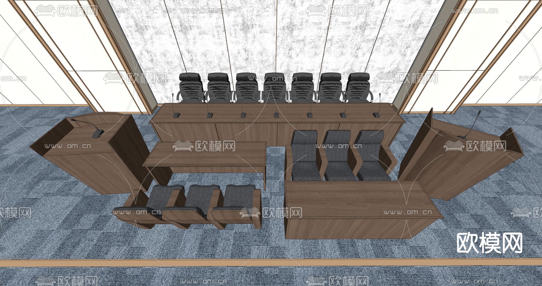 现代演讲台会议台su模型下载（渲染图2）