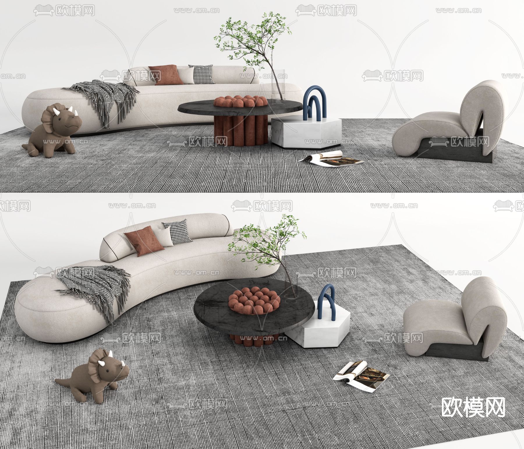 现代弧形沙发组合su模型下载_ID11645419_sketchup模型下载-欧模网