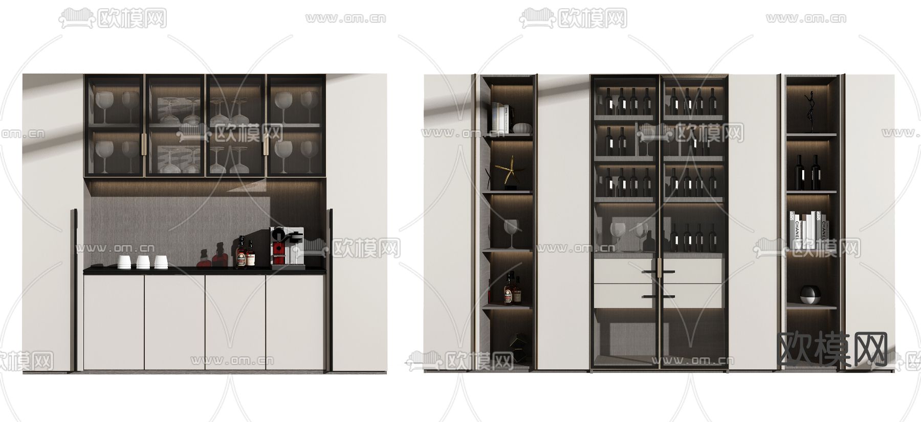 现代轻奢酒柜su模型下载（渲染图1）