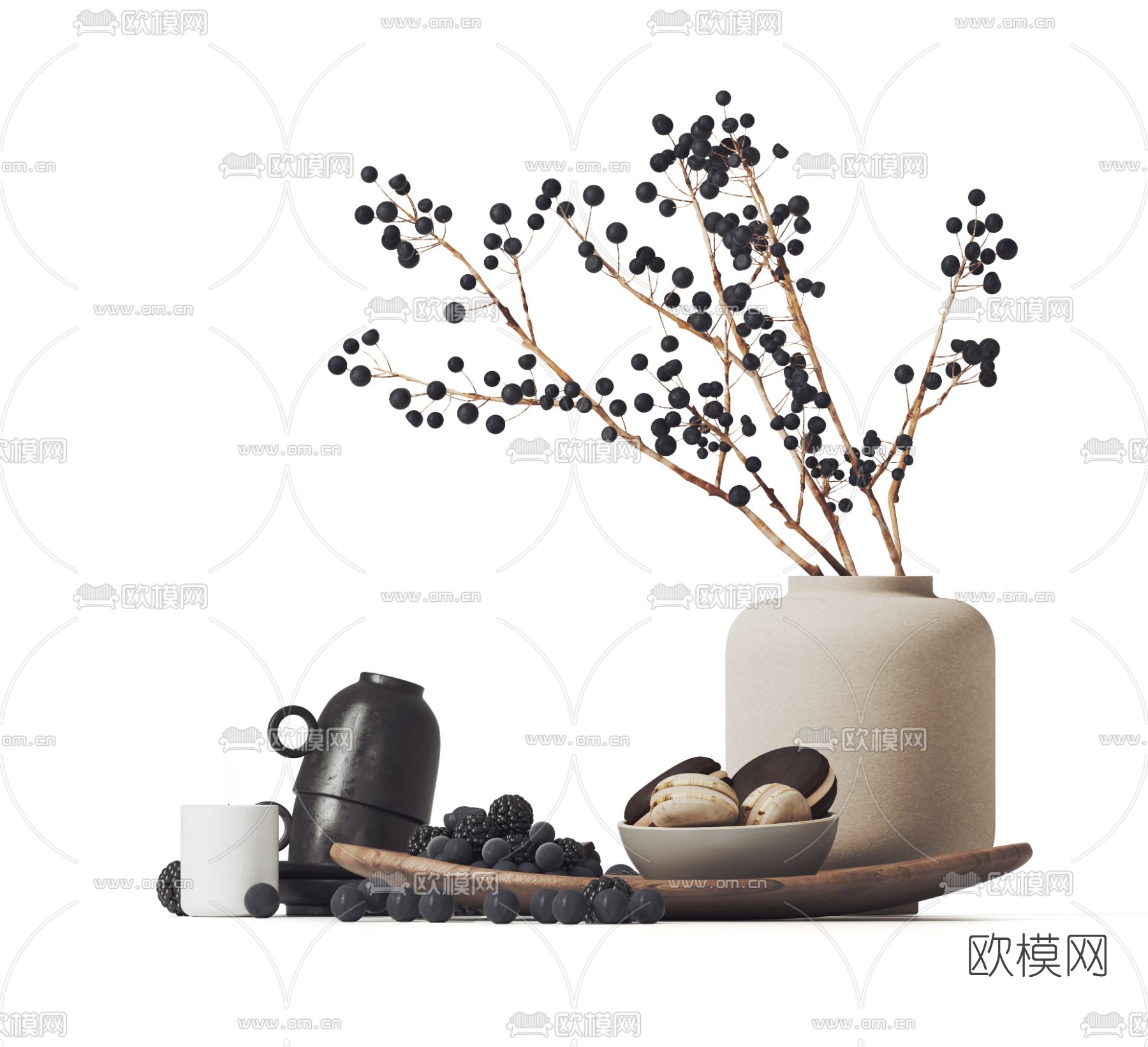 侘寂蓝莓糕点3d模型下载