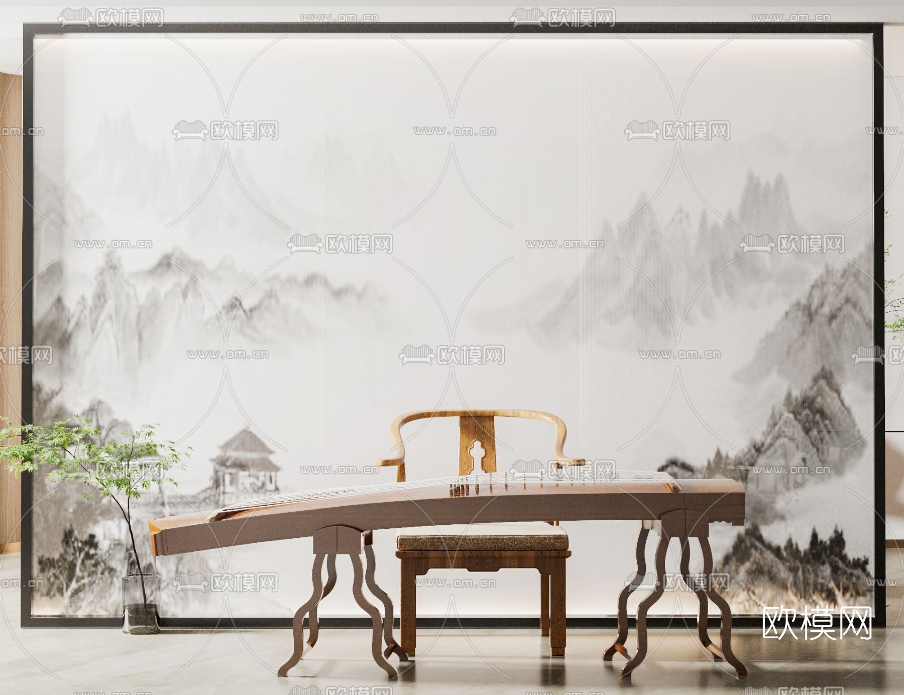 新中式古筝3d模型下载