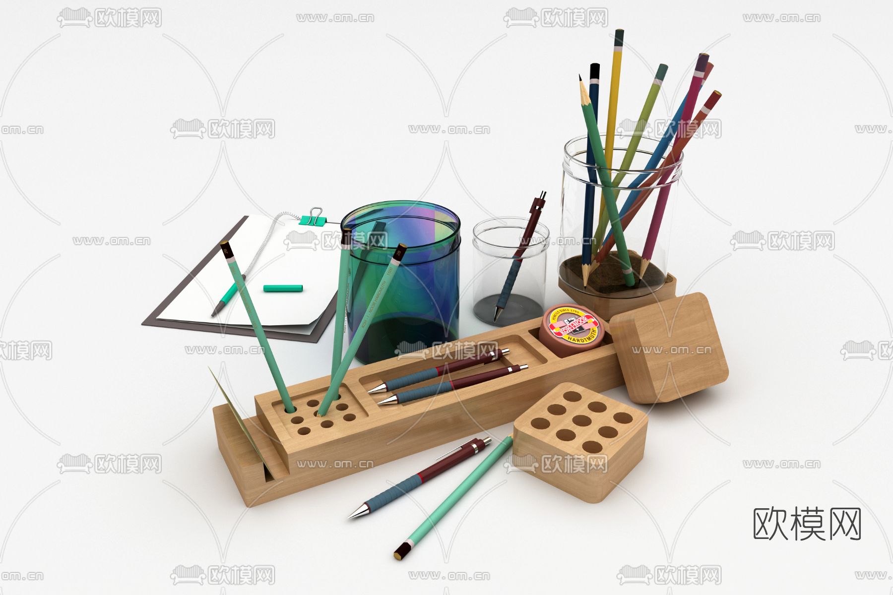现代铅笔笔记本笔筒办公用品3d模型