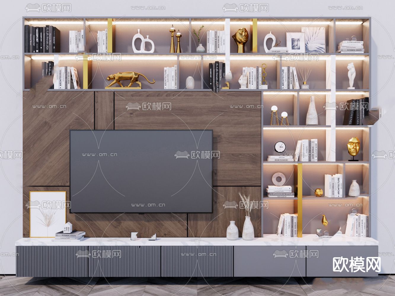 现代电视背景墙su模型