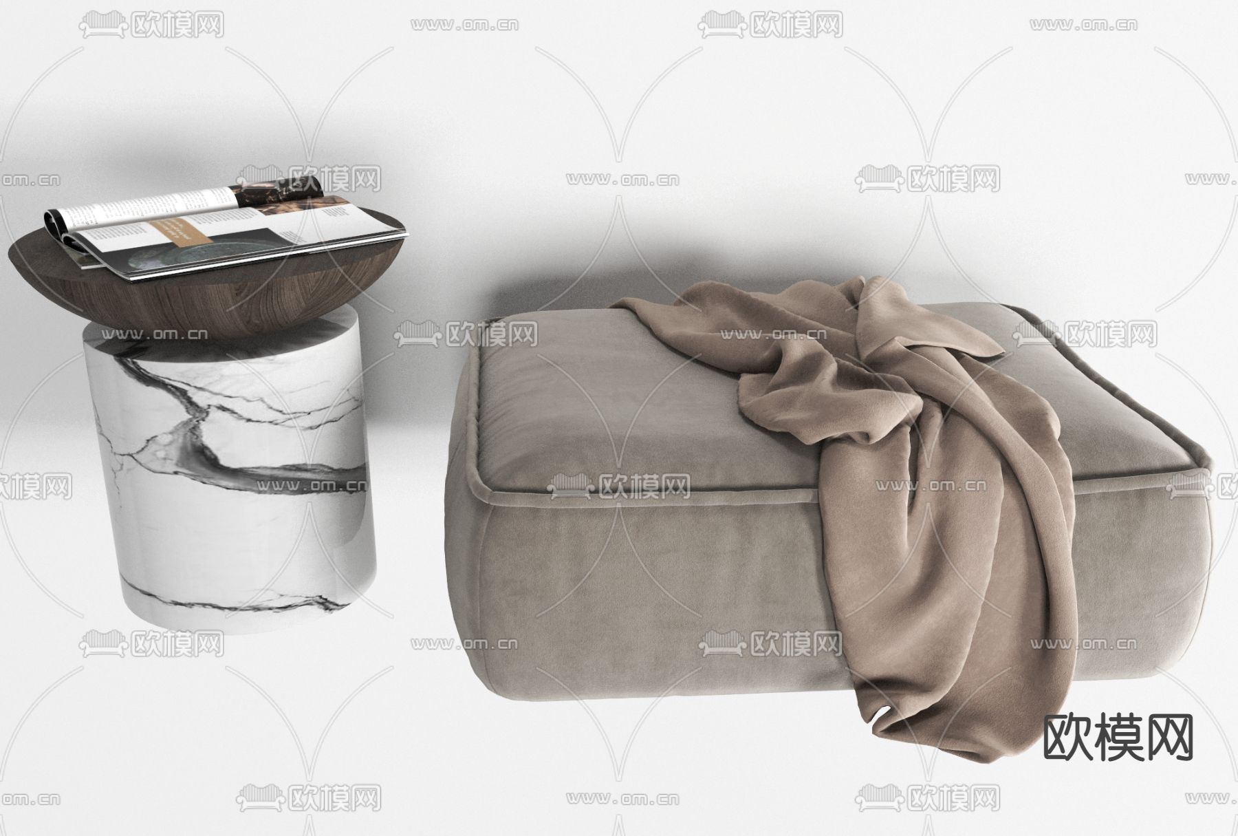 现代布艺沙发脚踏免费3d模型下载