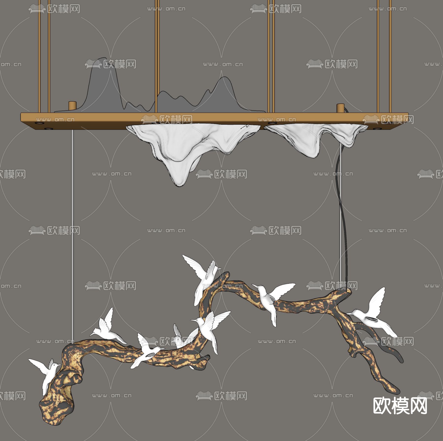 新中式吊灯su模型下载（渲染图2）