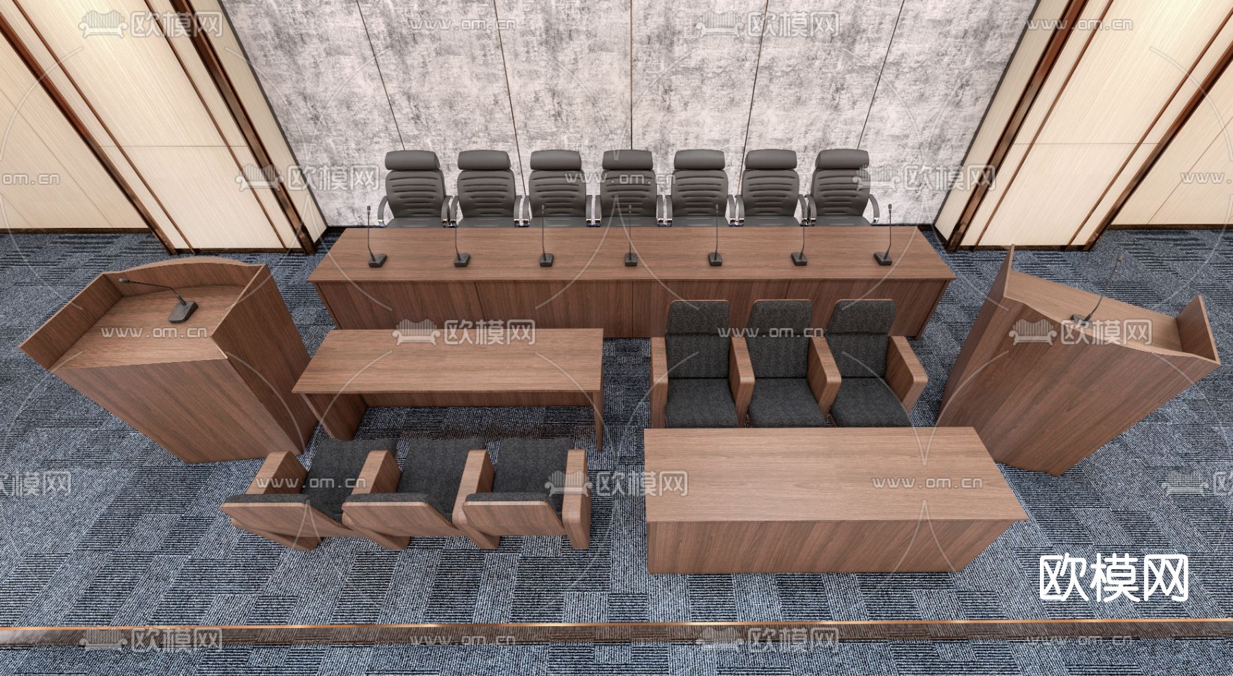 现代演讲台会议台su模型下载（渲染图1）