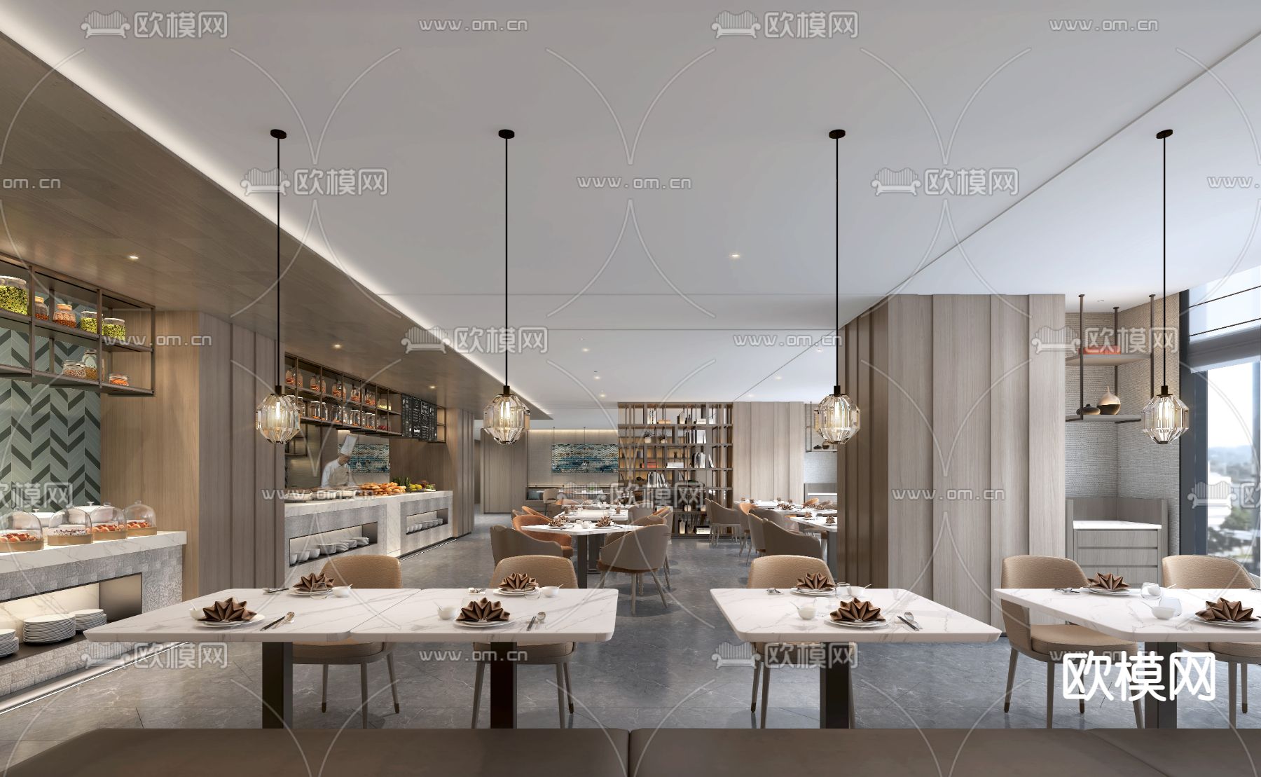 现代酒店自助餐厅3d模型下载