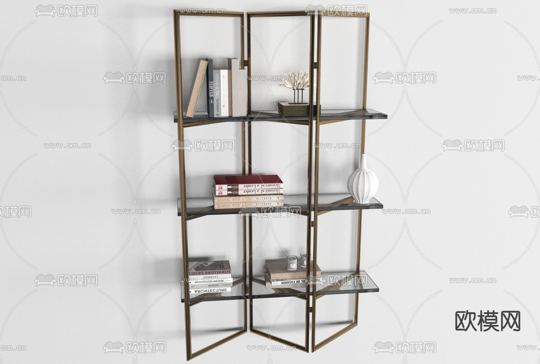 现代铁艺书架免费3d模型下载