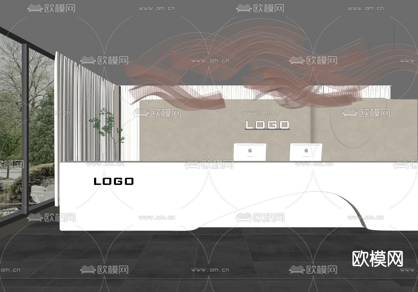 现代接待台su模型下载（渲染图2）