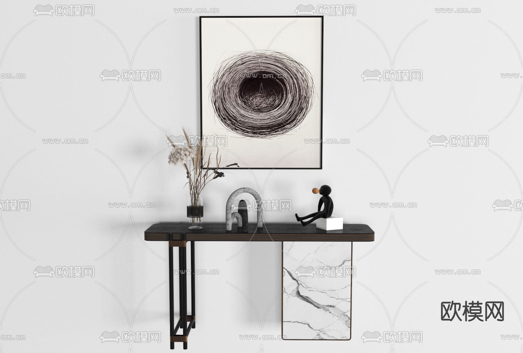 现代玄关端景条案免费3d模型下载