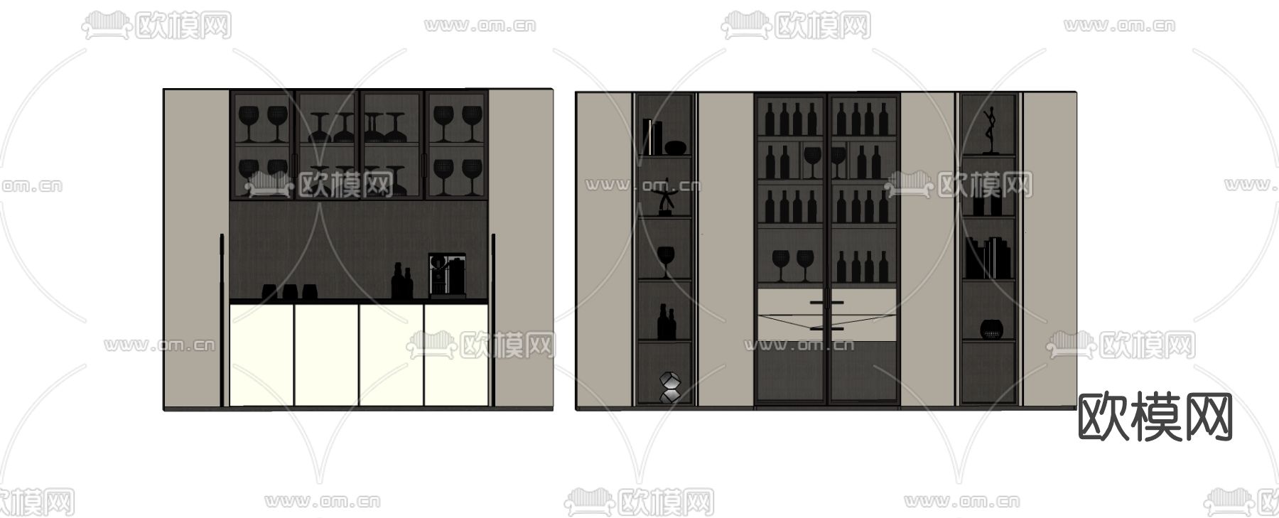 现代轻奢酒柜su模型下载（渲染图2）