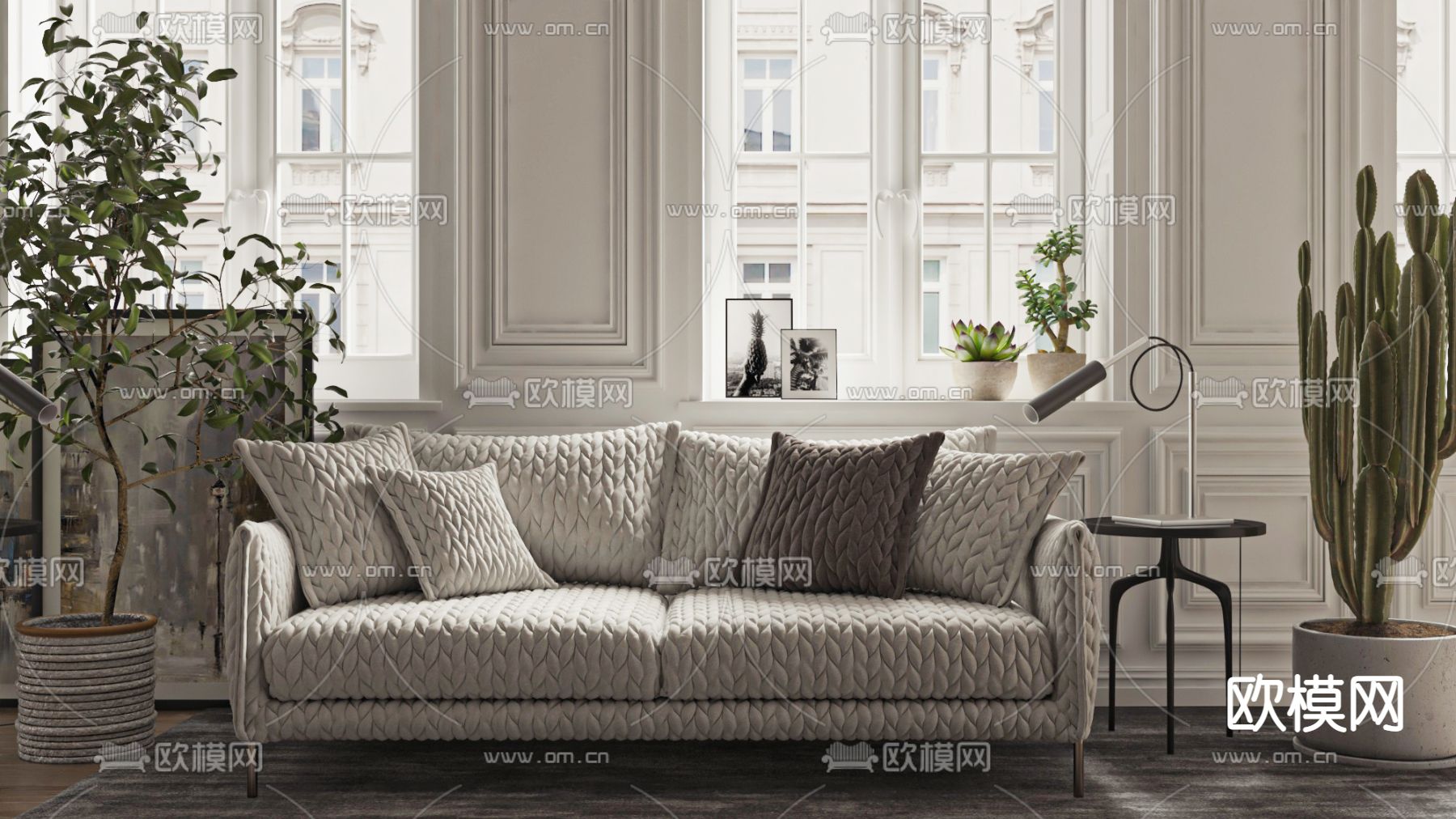 美式布艺双人沙发3d模型下载