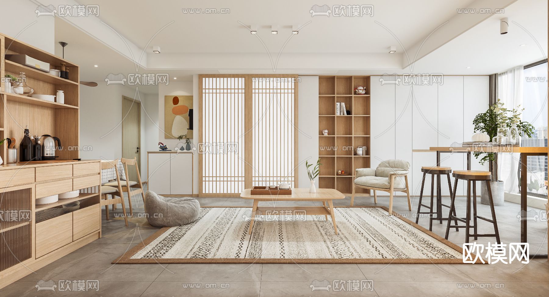 日式客餐厅3d模型下载（渲染图2）