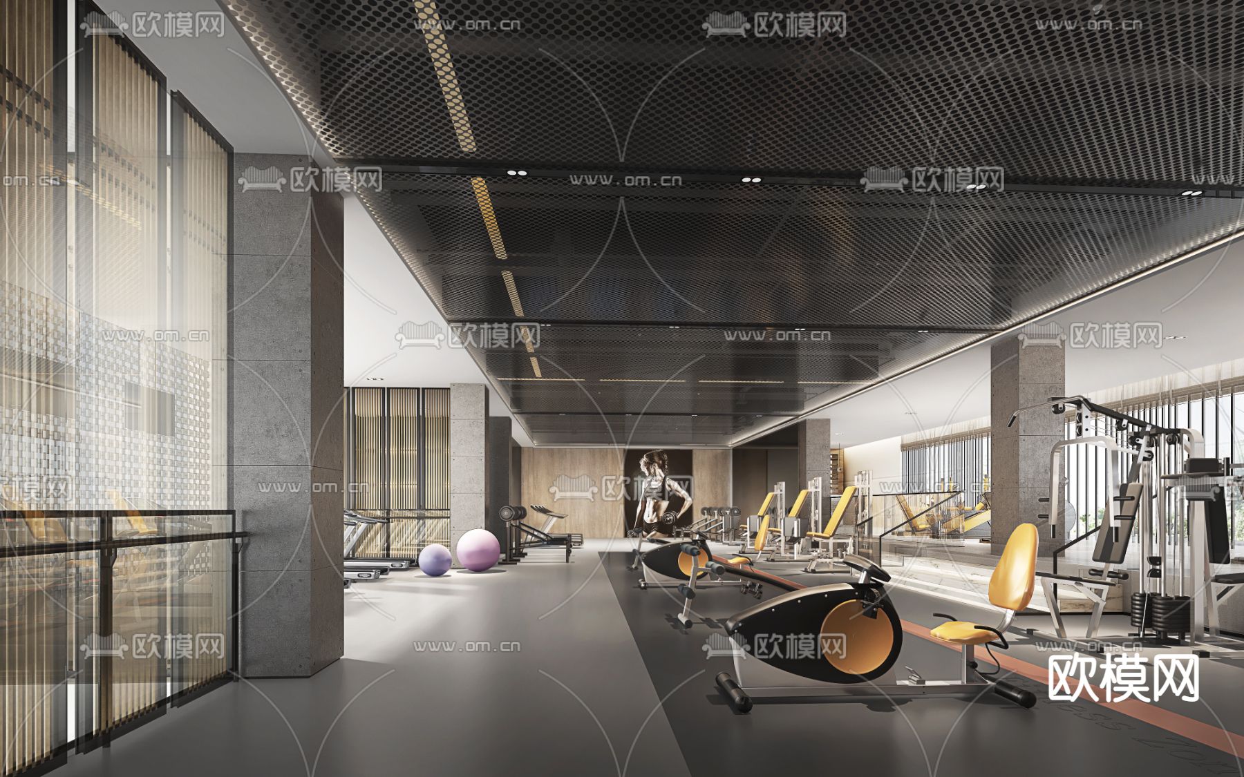 现代健身房3d模型下载