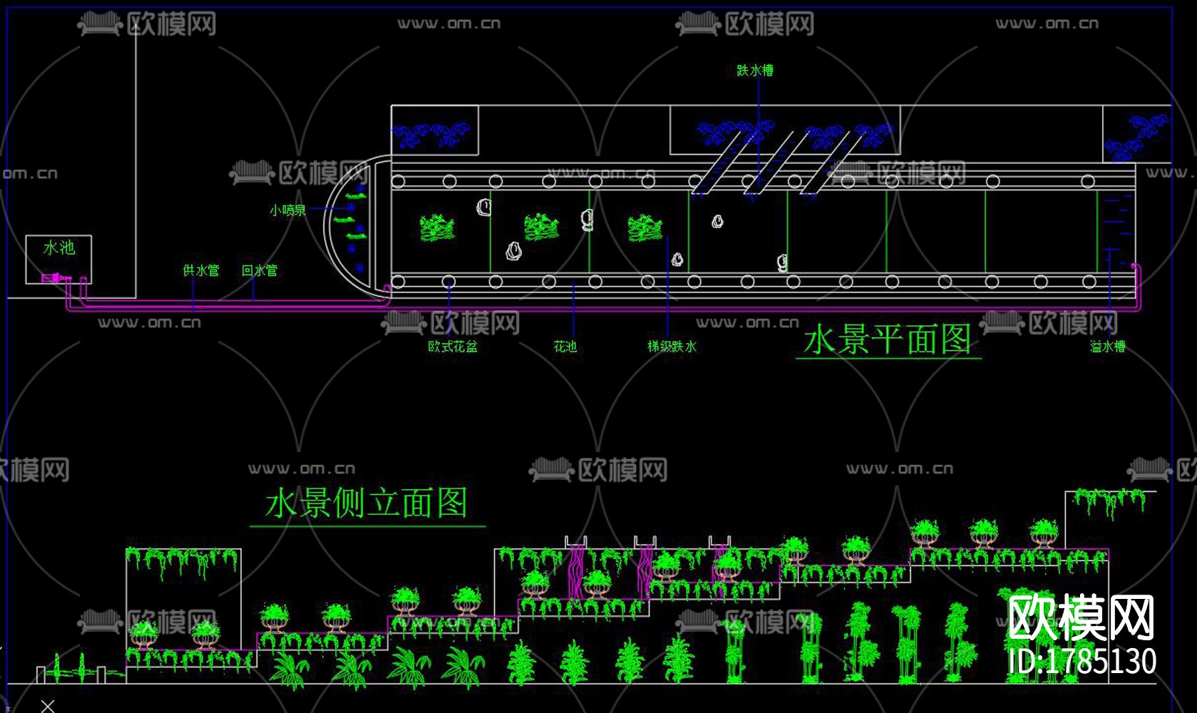 喷泉跌水cad节点大样图下载（渲染图5）