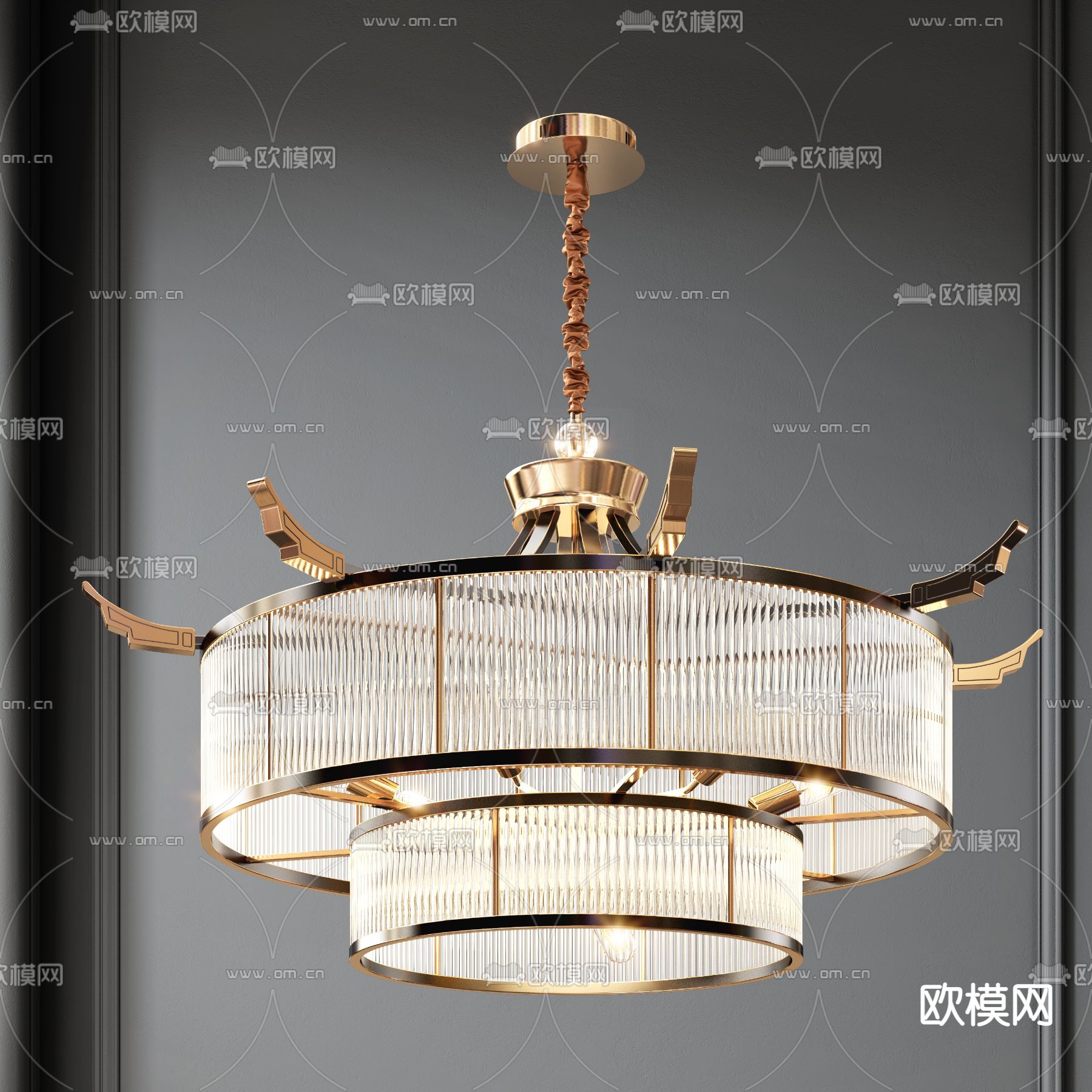 新中式轻奢水晶双层吊灯3d模型下载（渲染图2）