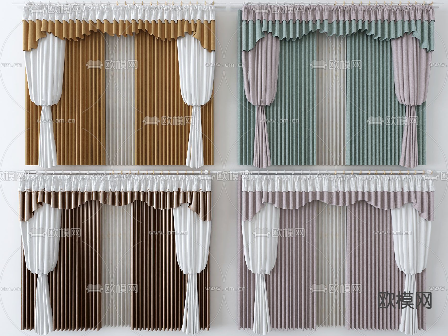 简欧布艺窗帘3d模型下载