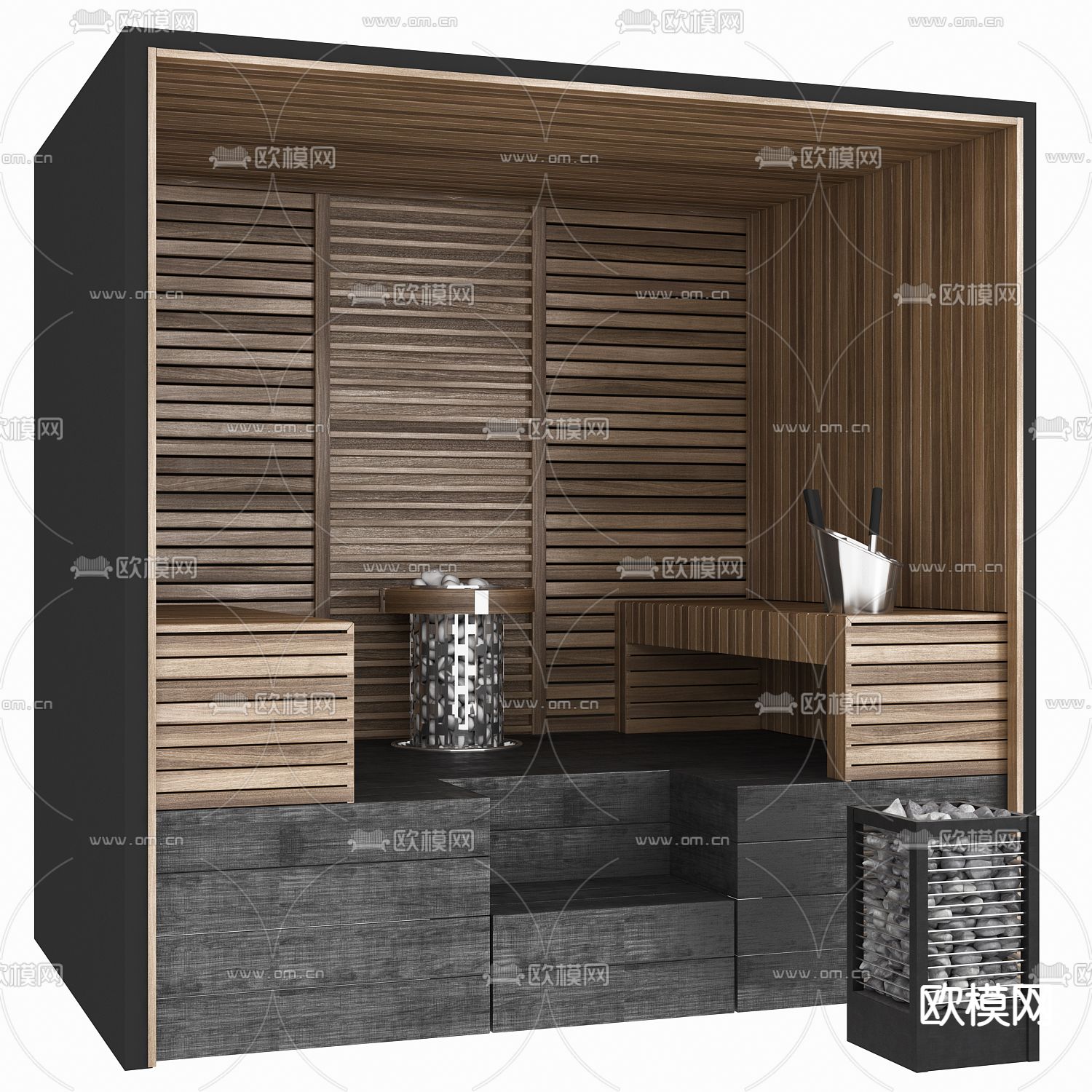 现代桑拿房汗蒸房3d模型下载（渲染图1）