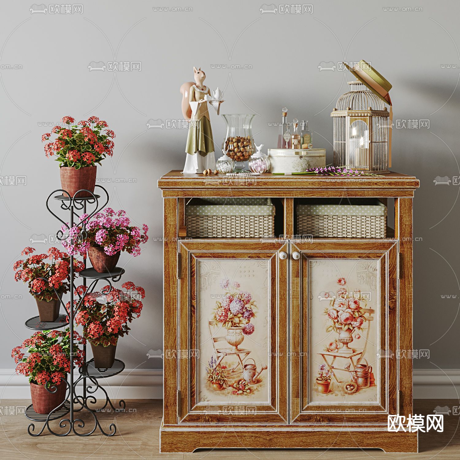 北欧实木复古边柜3d模型