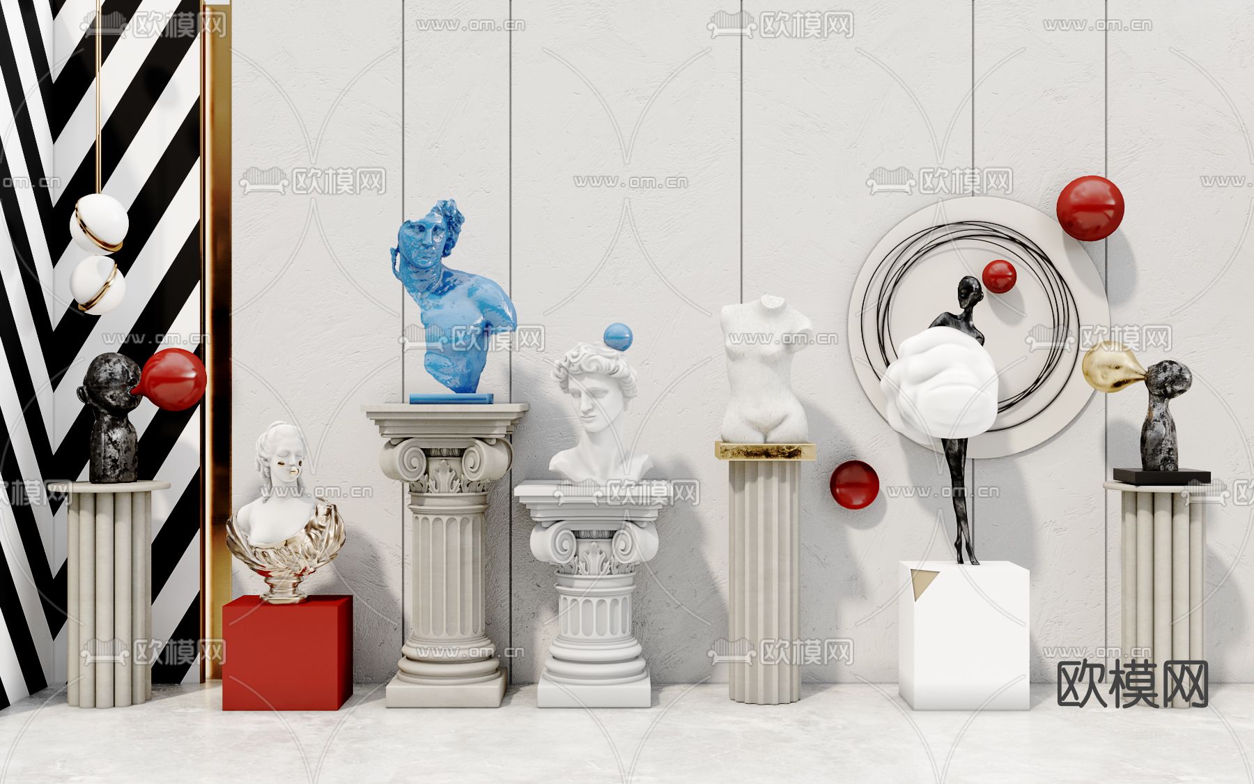 现代人物抽象雕塑3d模型下载