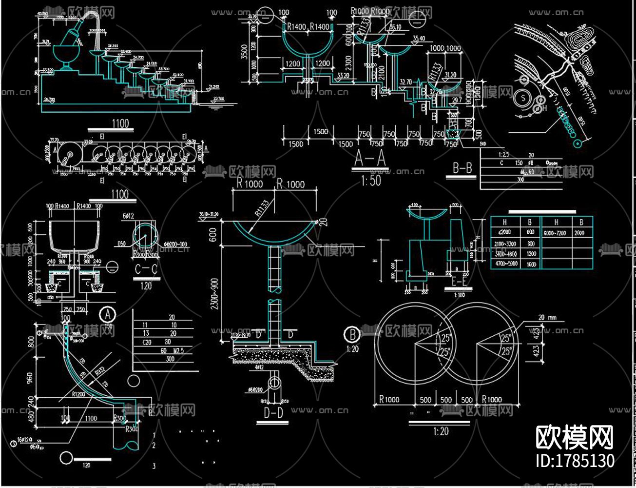 喷泉跌水cad节点大样图下载（渲染图1）
