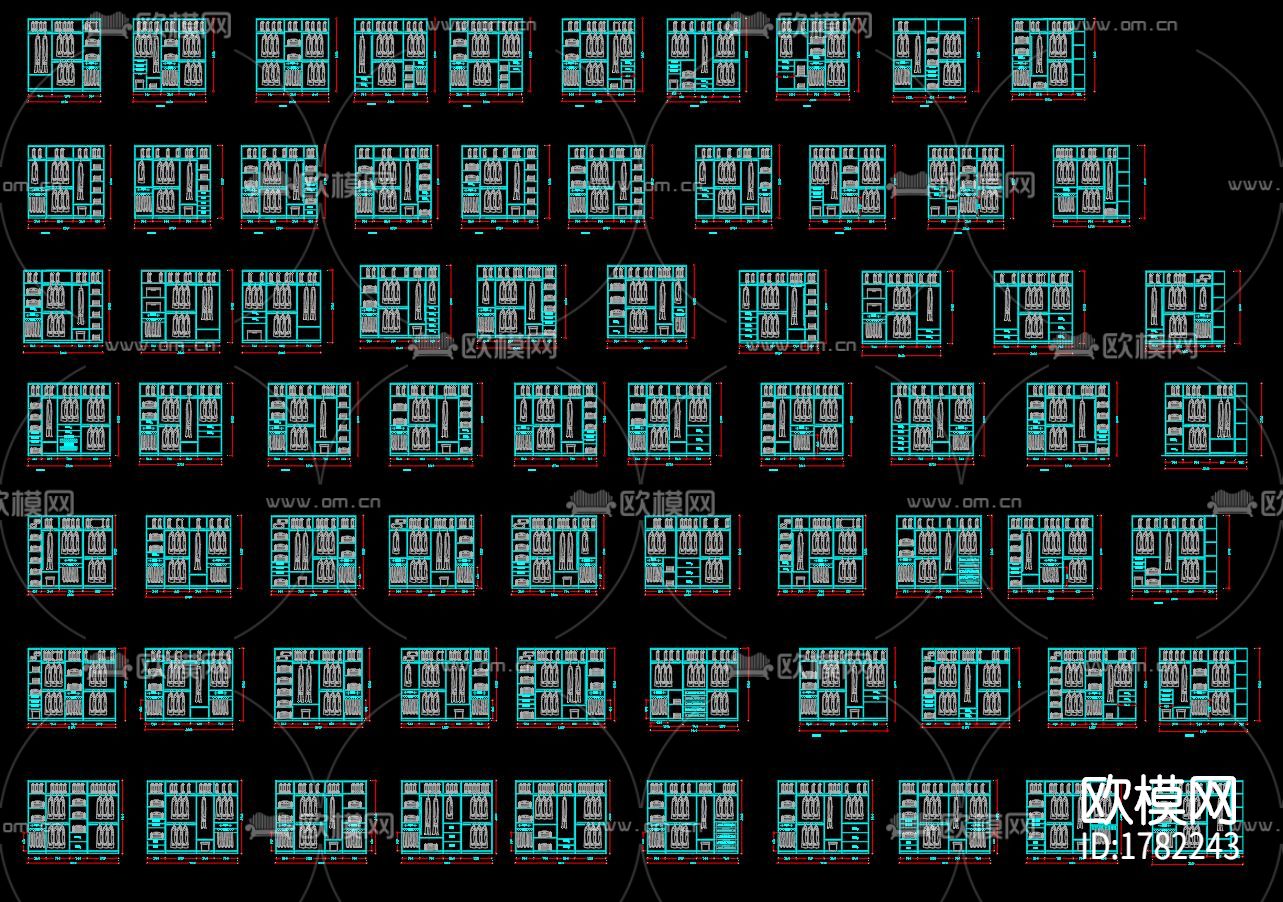 立式衣柜cad图库下载（渲染图1）