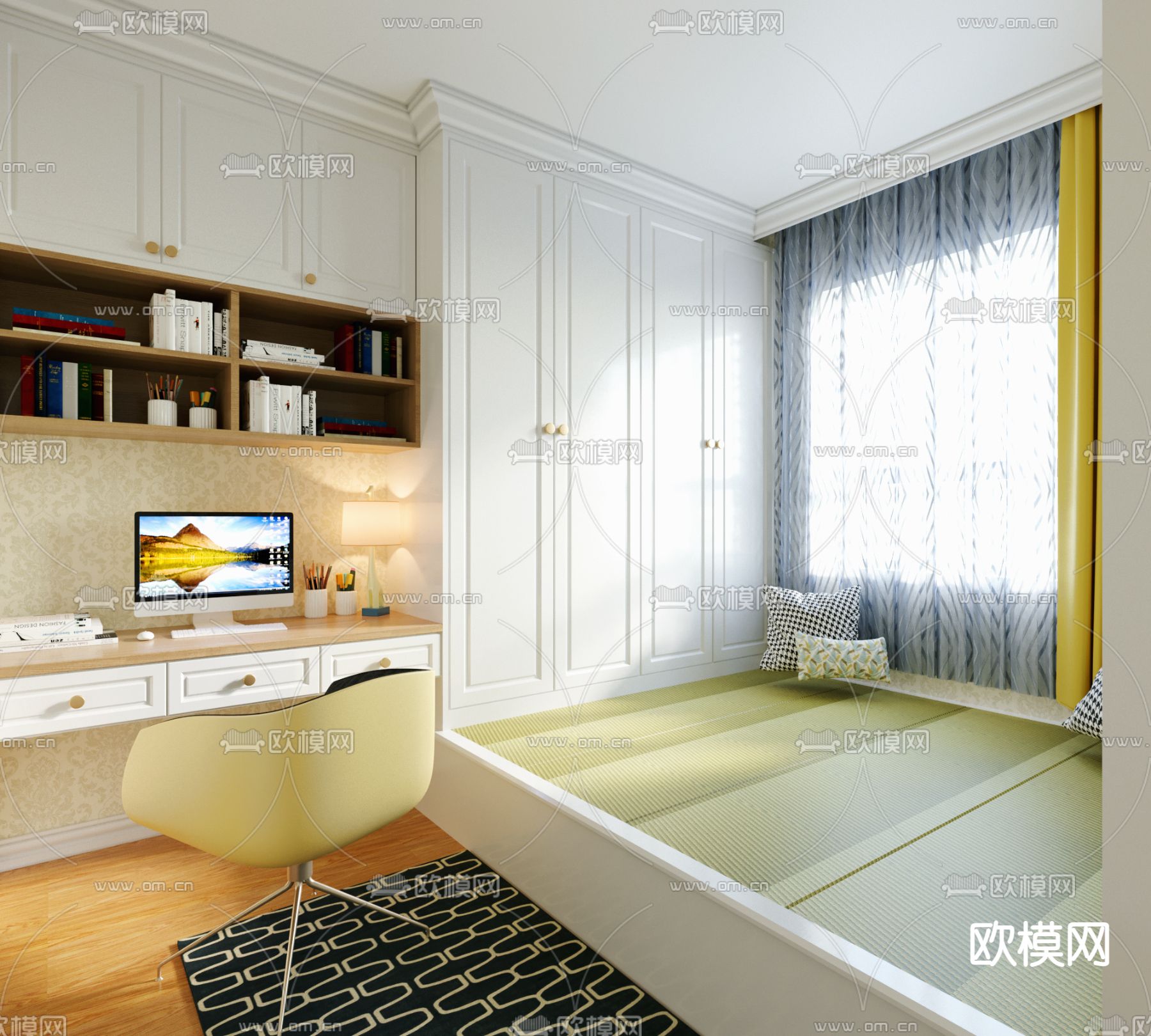 现代榻榻米卧室免费3d模型下载