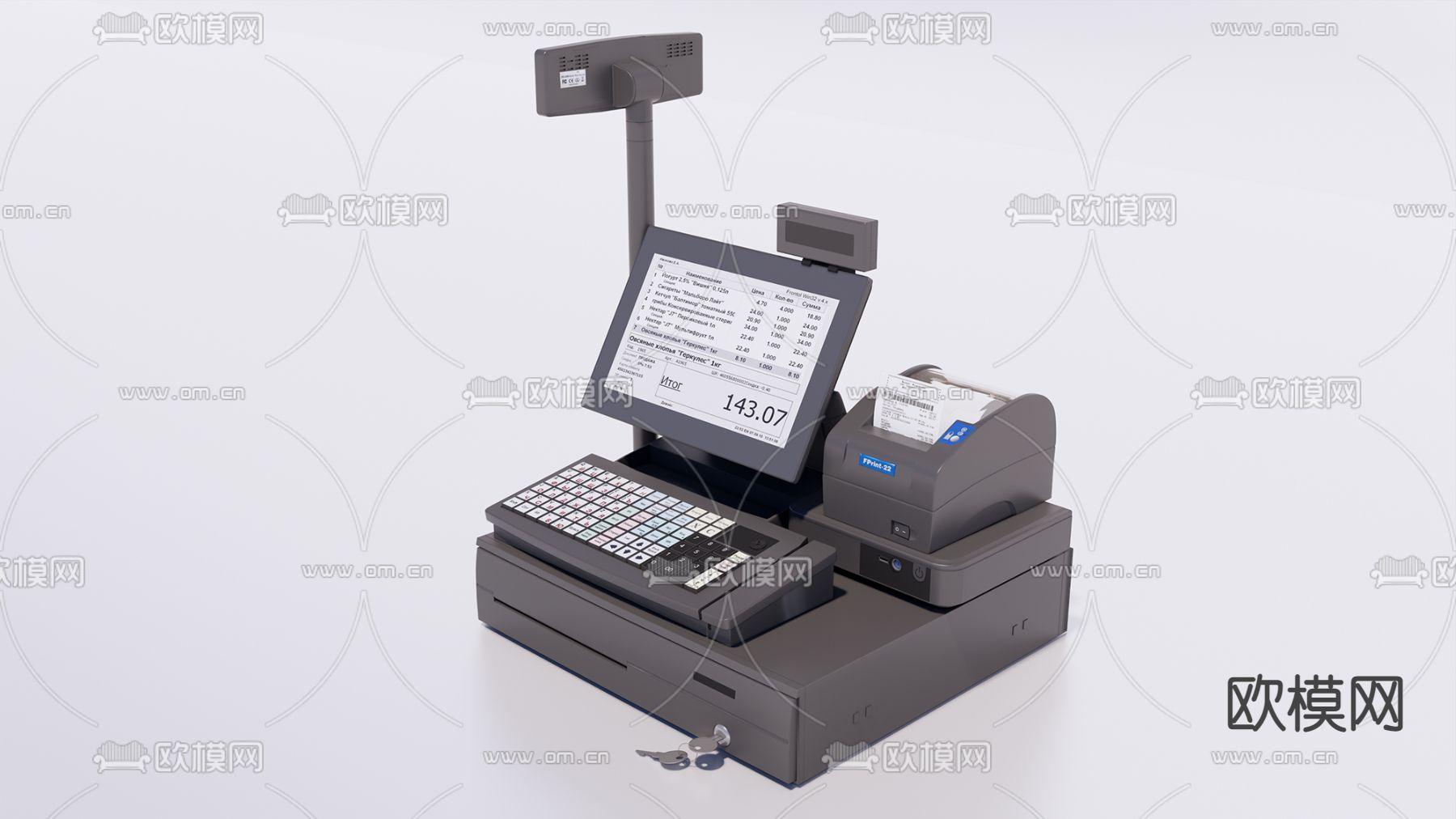 现代收银机收银台su模型下载（渲染图1）