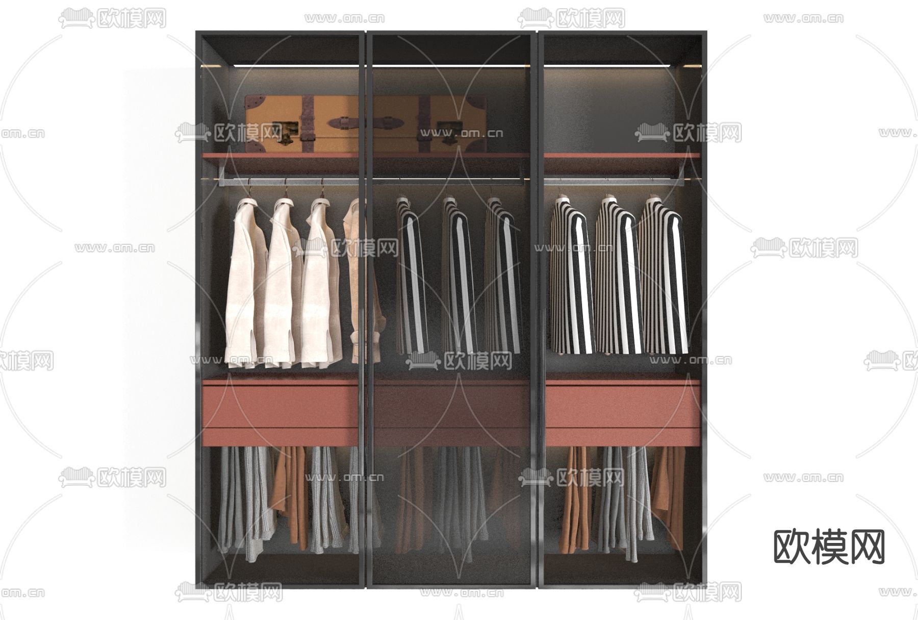 现代轻奢衣柜免费3d模型下载