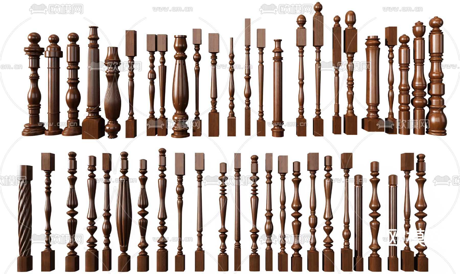 美式实木栏杆立柱3d模型下载