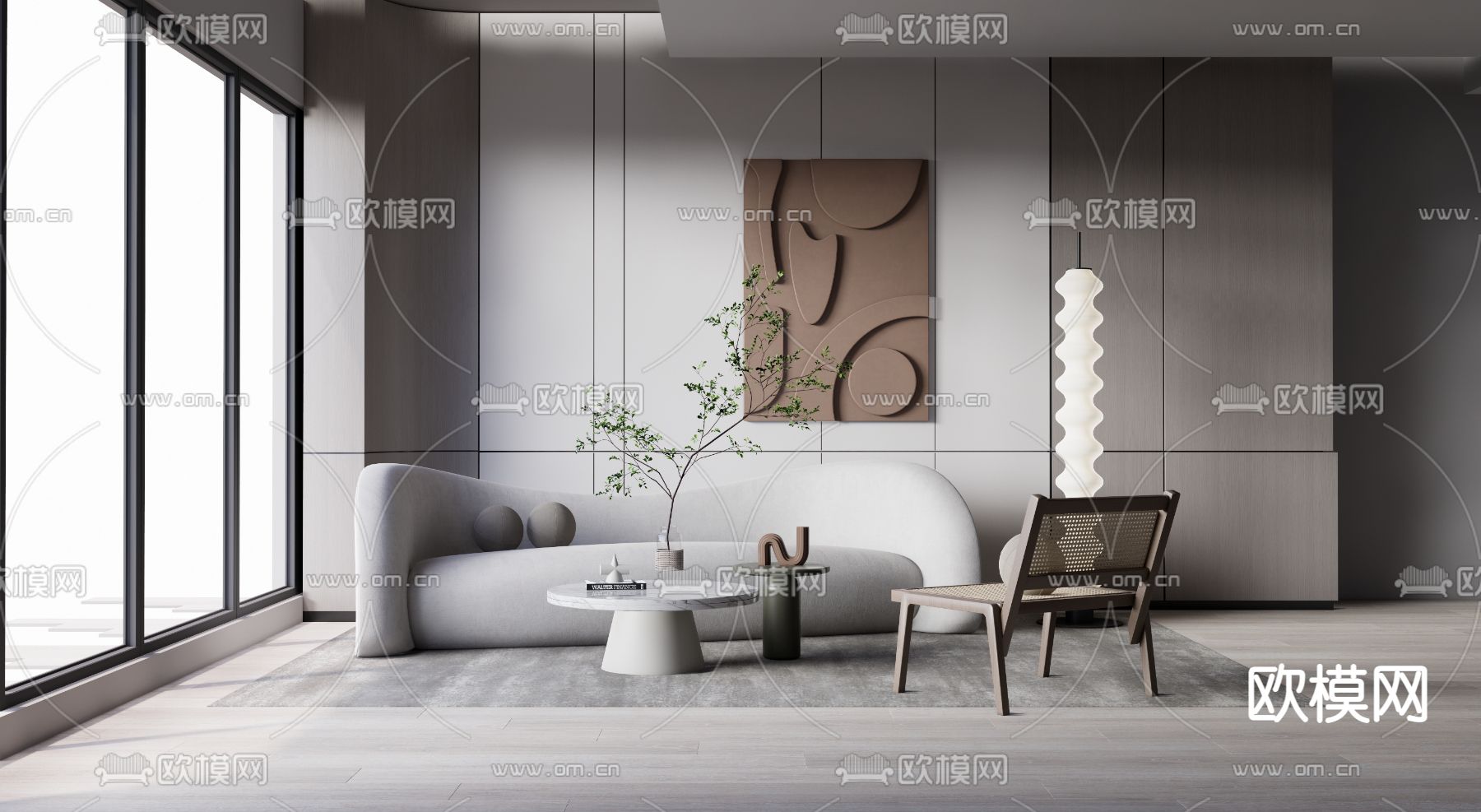现代布艺弧形沙发su模型