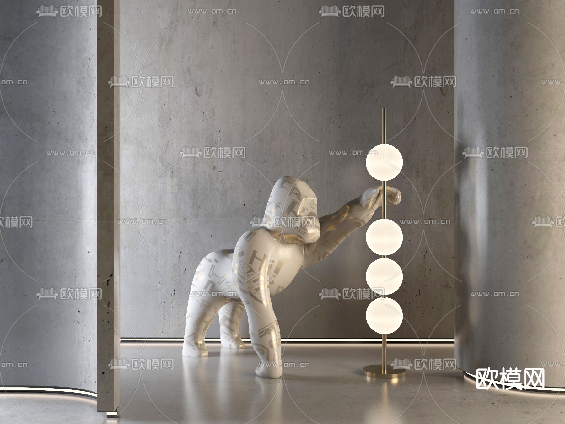 现代大猩猩雕塑落地灯3d模型下载