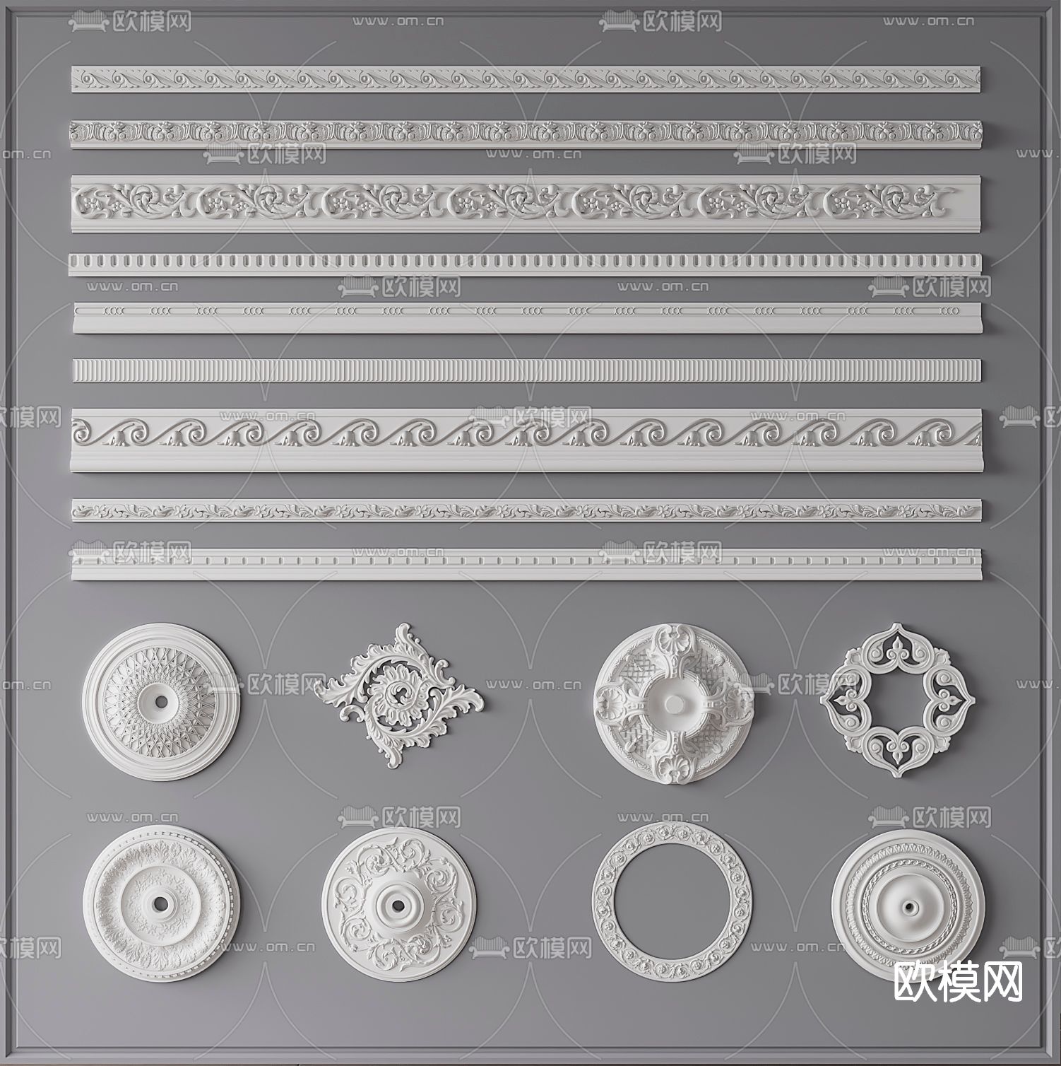 欧式石膏线条灯盘3d模型