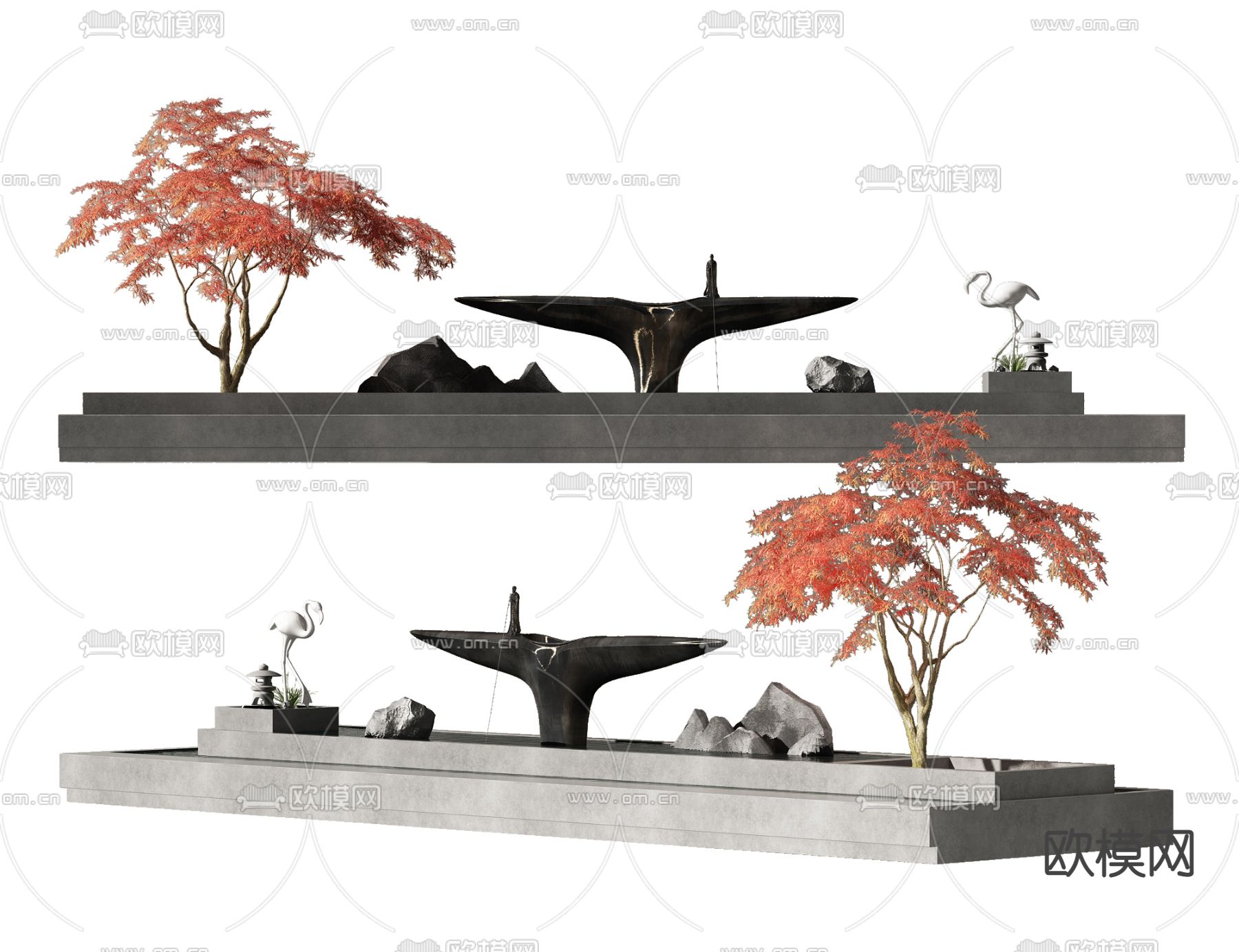 新中式水景景观小品3d模型下载
