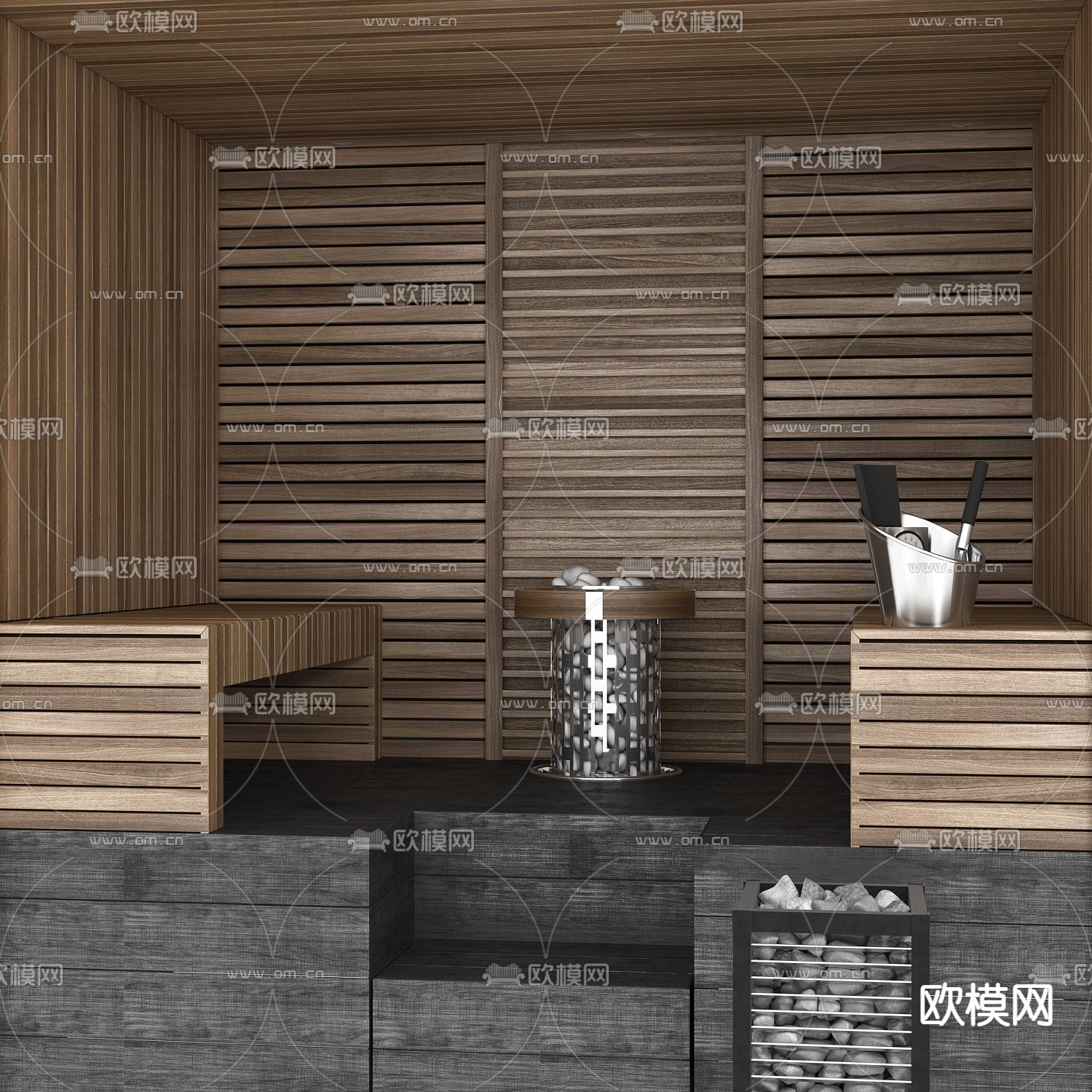 现代桑拿房汗蒸房3d模型下载（渲染图2）