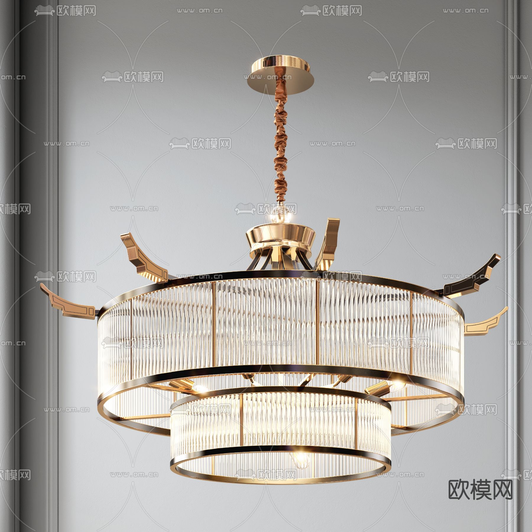 新中式轻奢水晶双层吊灯3d模型下载（渲染图1）