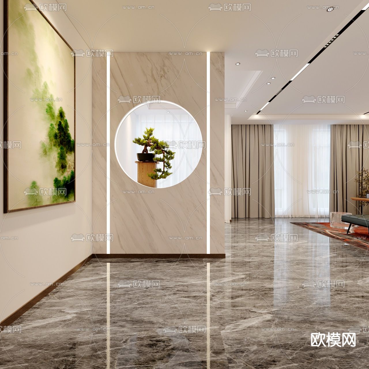 新中式茶室免费3d模型下载（渲染图2）