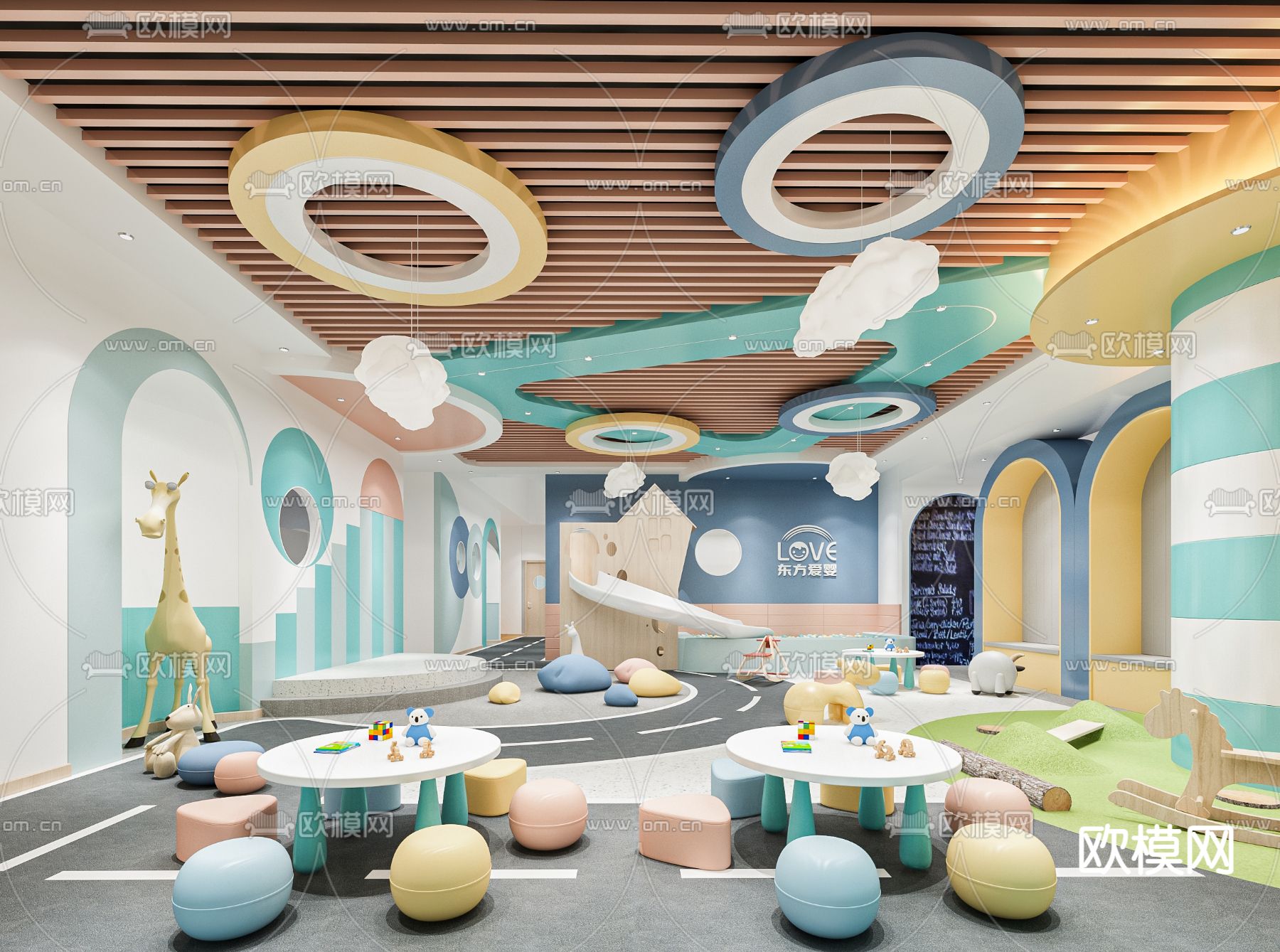 现代幼儿园前台大厅3d模型下载（渲染图1）