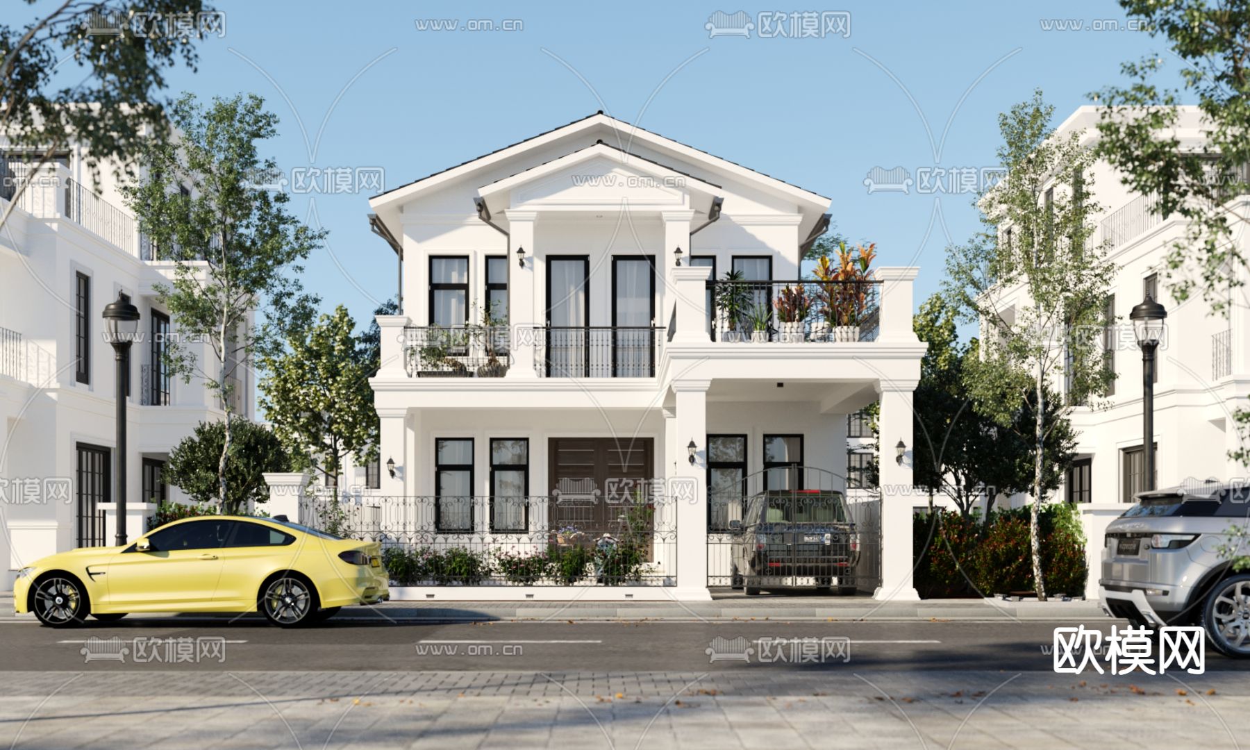 简欧独栋别墅外观3d模型下载