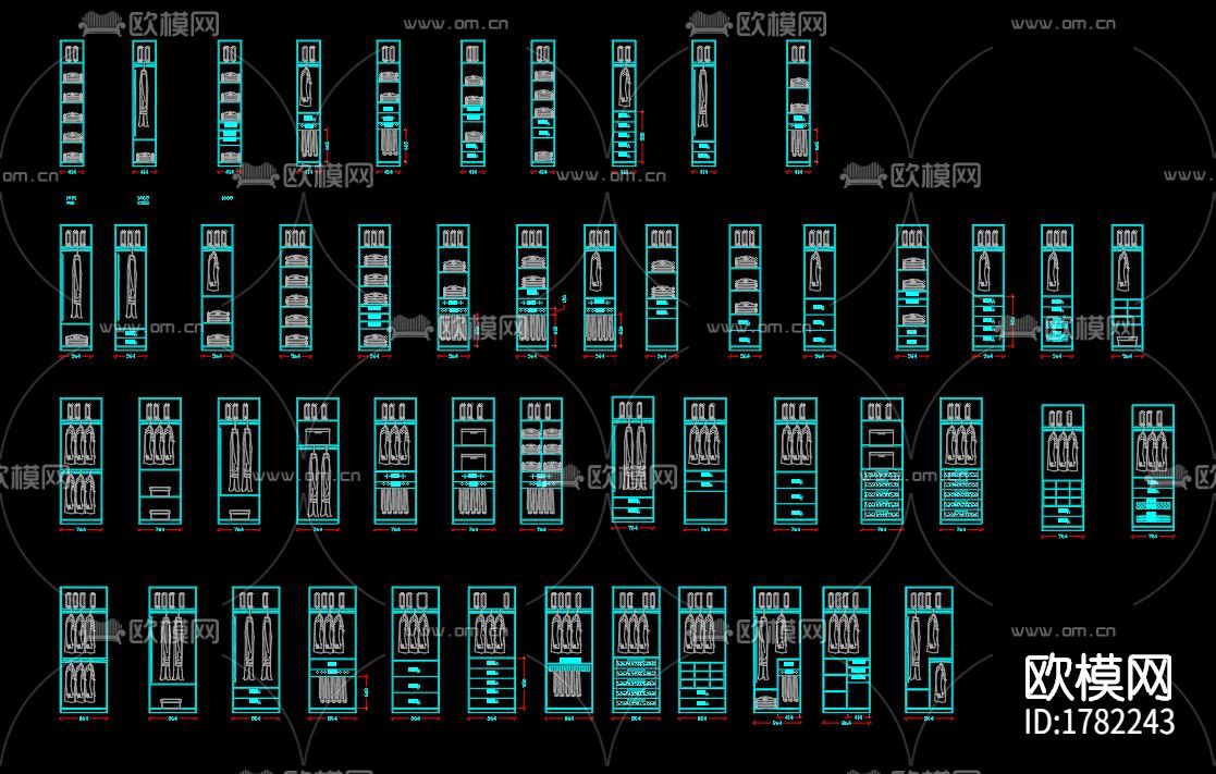 立式衣柜cad图库下载（渲染图3）