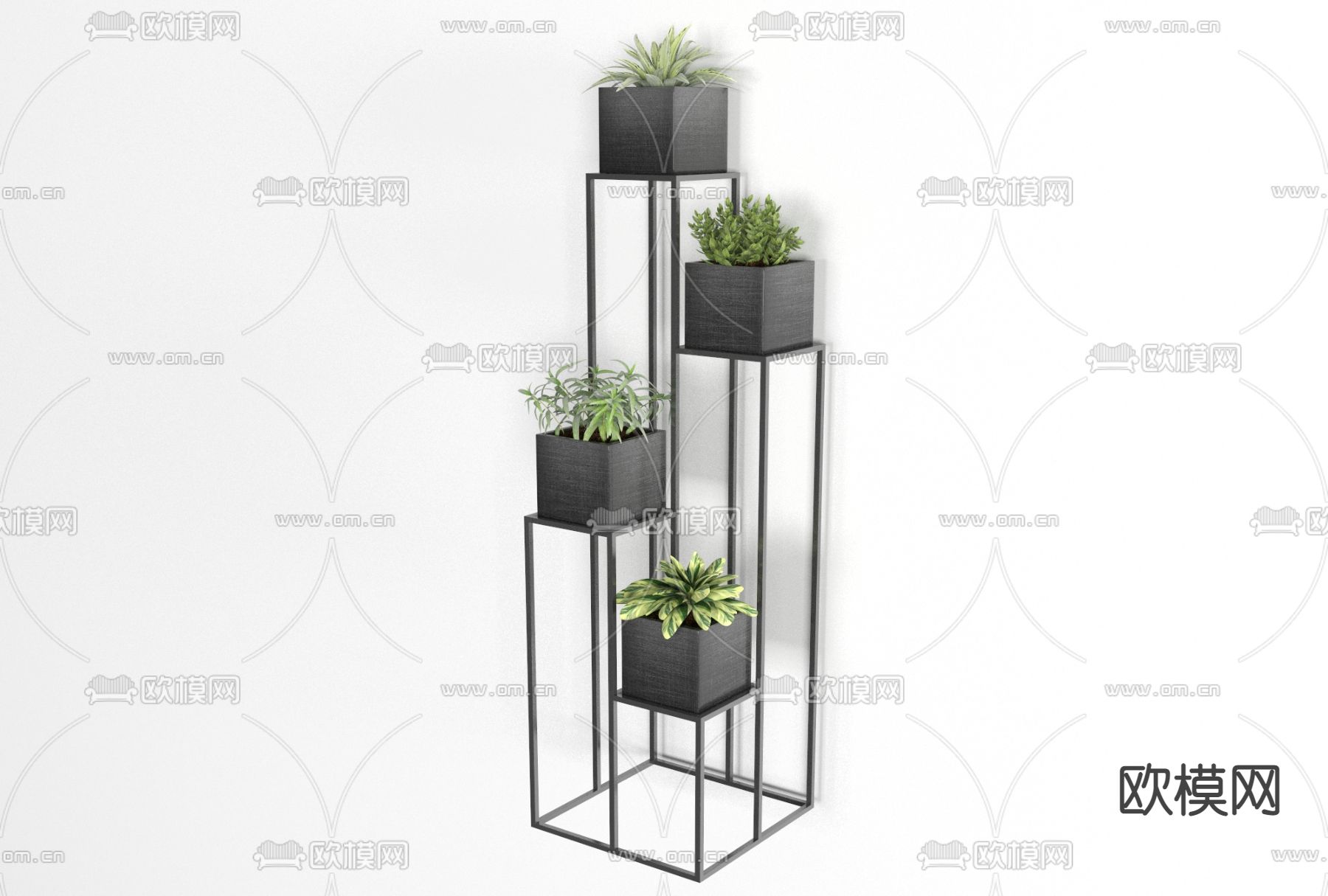 工业风盆栽装饰柜免费3d模型下载