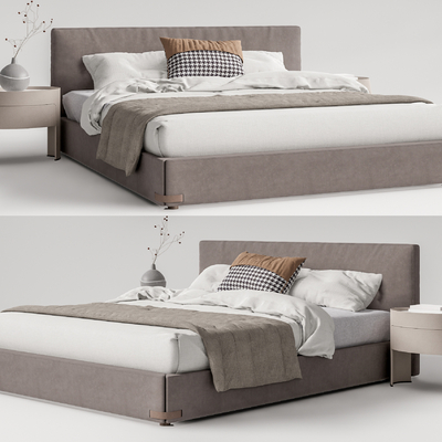 现代布艺双人床su模型