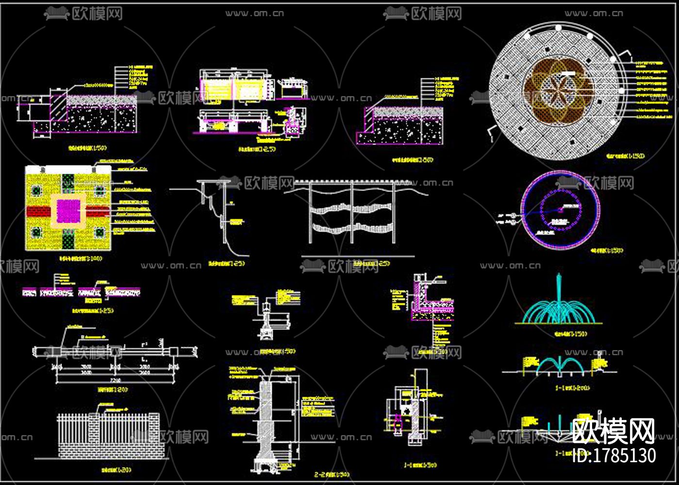 喷泉跌水cad节点大样图下载（渲染图6）