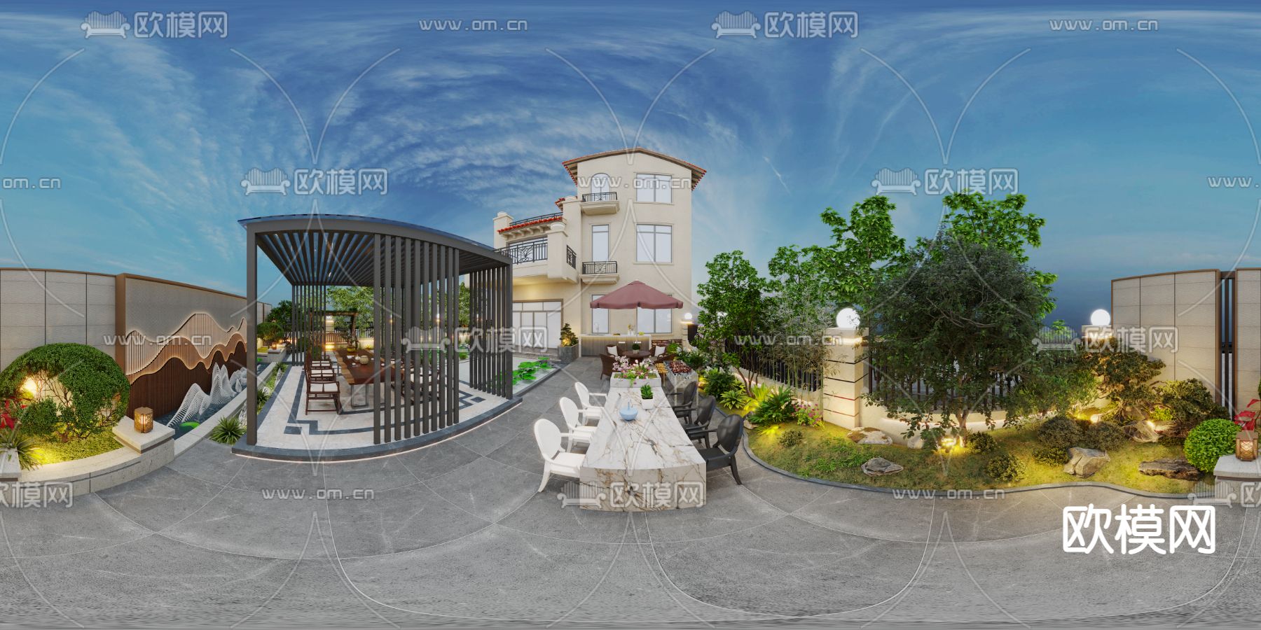 现代别墅庭院cr全景3d模型