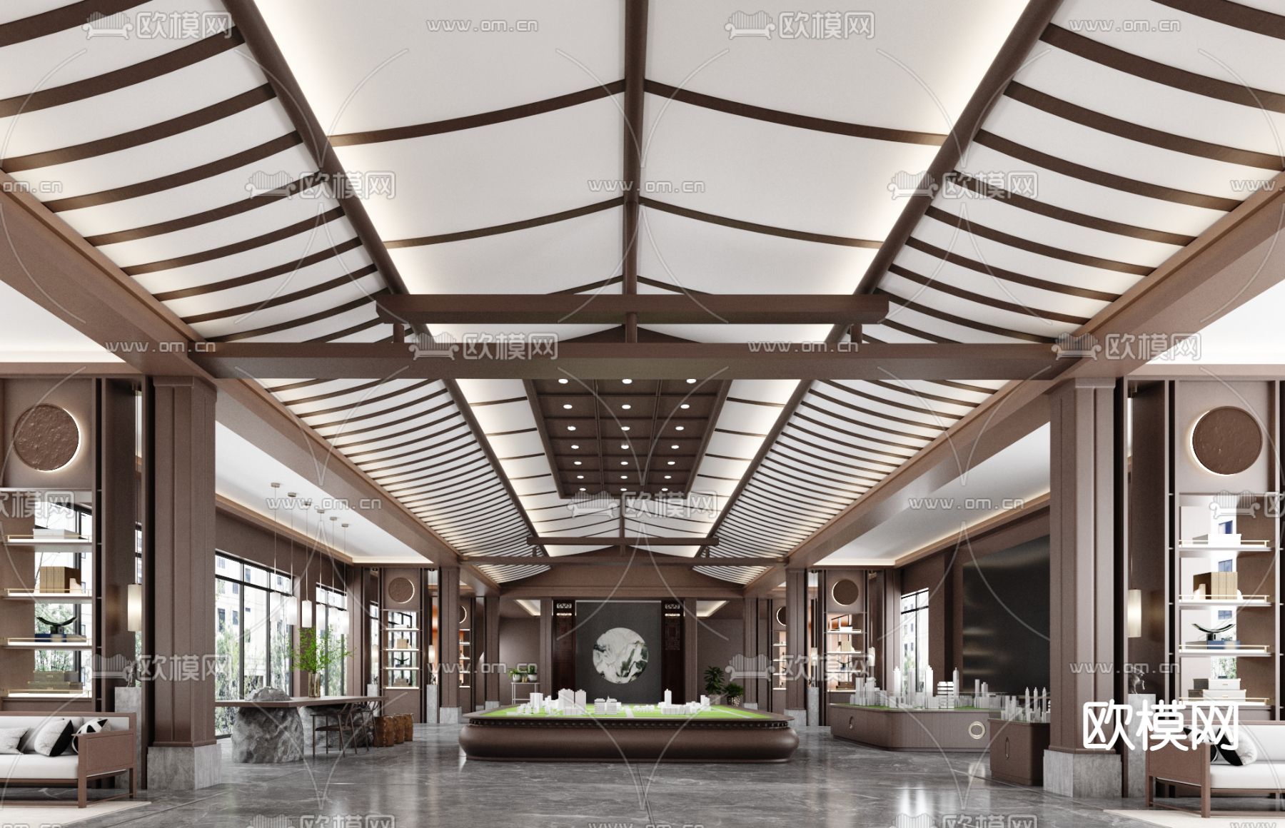 元禾大千 新中式售楼处沙盘区3d模型下载