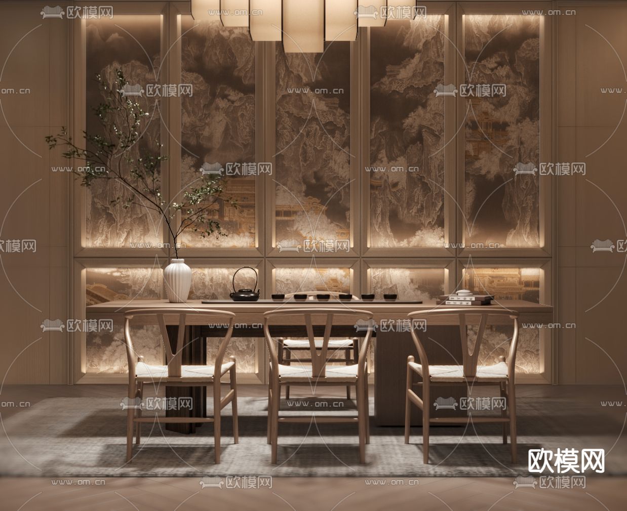 新中式茶楼会所3d模型下载（渲染图2）