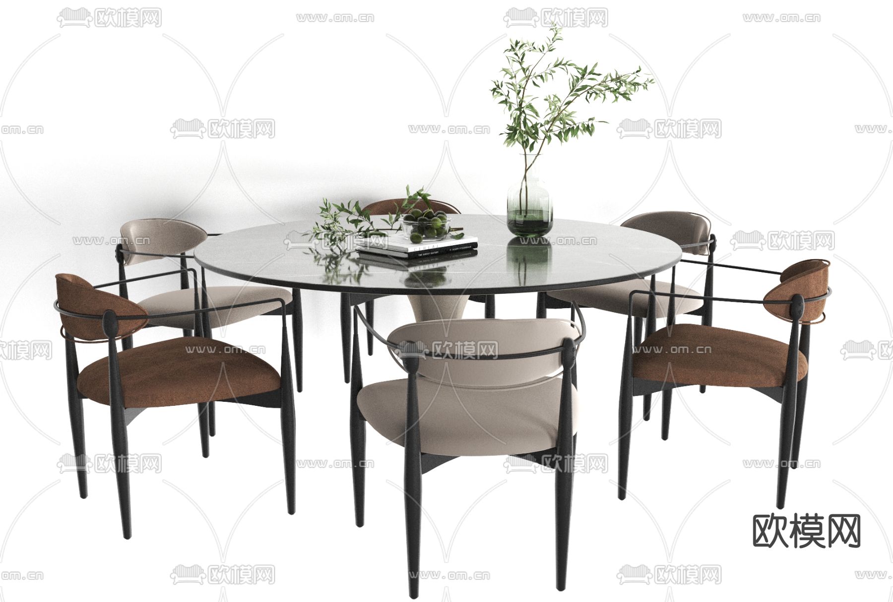 现代圆形餐桌椅免费3d模型下载