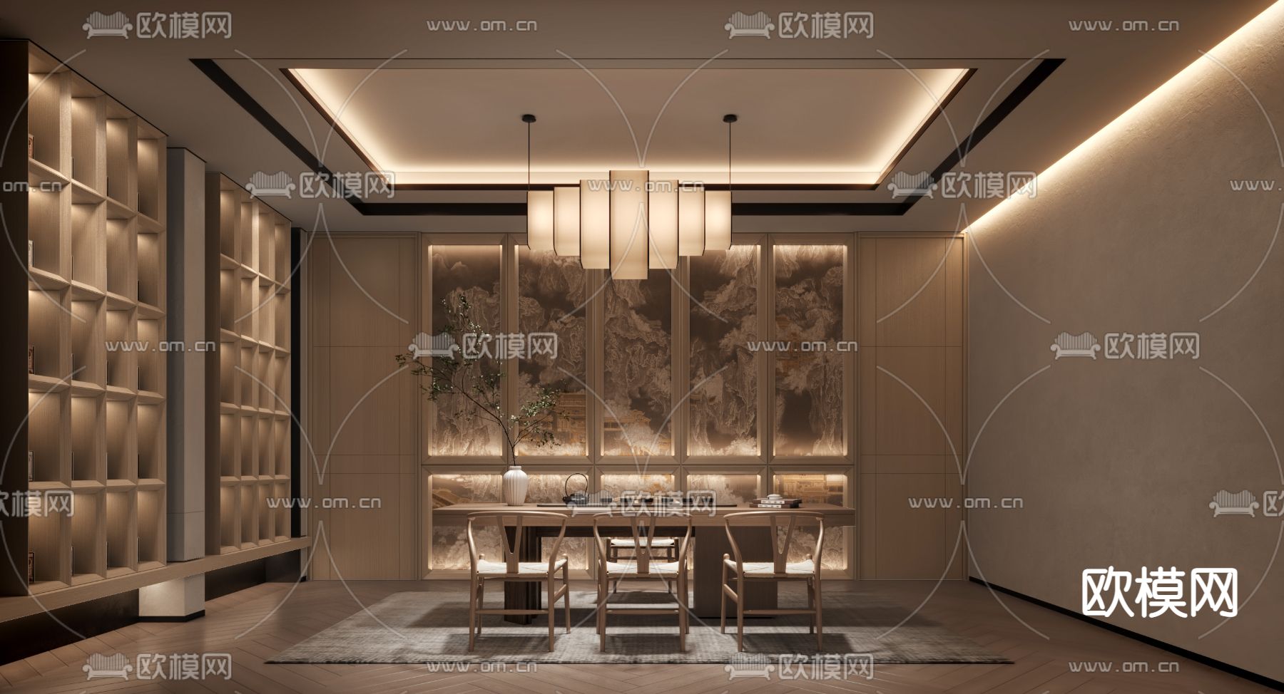 新中式茶楼会所3d模型下载（渲染图1）